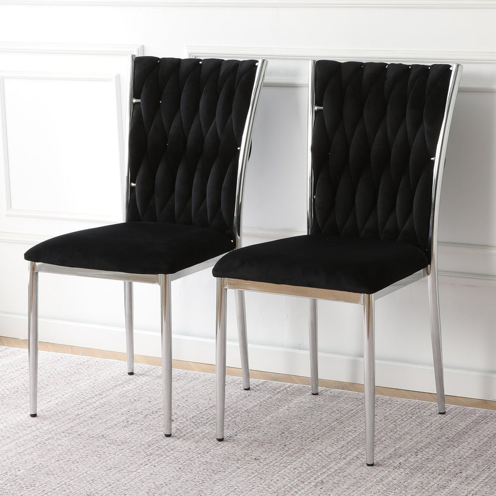 English Elm Modern Velvet Upholstered Dining Chairs Set of 2 with Electroplated Legs for Kitchen Black W210P301596