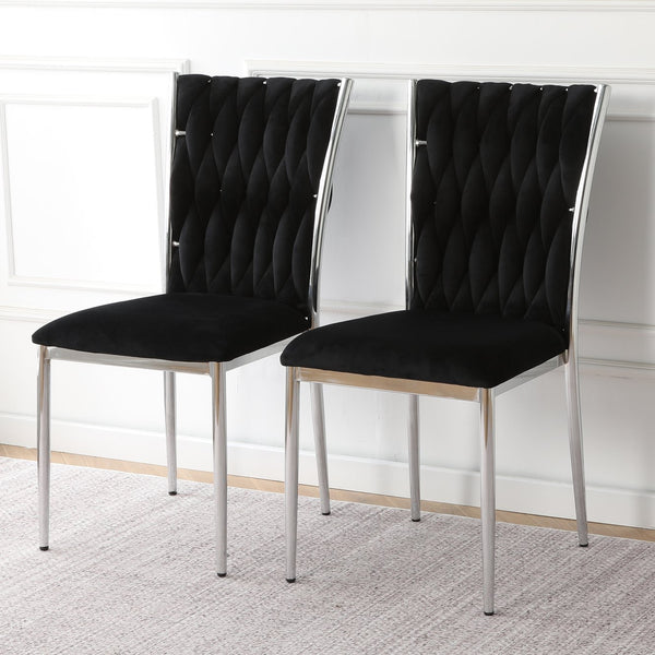 English Elm Modern Velvet Upholstered Dining Chairs Set of 2 with Electroplated Legs for Kitchen Black W210P301596