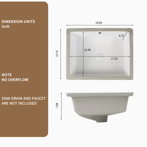 English Elm Rectangular Undermount Ceramic Basin White Glazed Vanity Sink with Overflow Protection W3402P326494