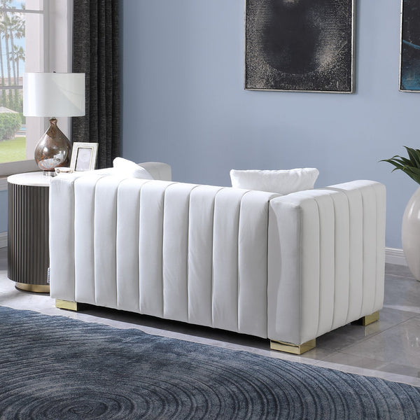 English Elm A Modern Chesterfield Loveseater - Elegant White Velvet Channel Sofa With Luxurious Comfort & Style W1099S00107