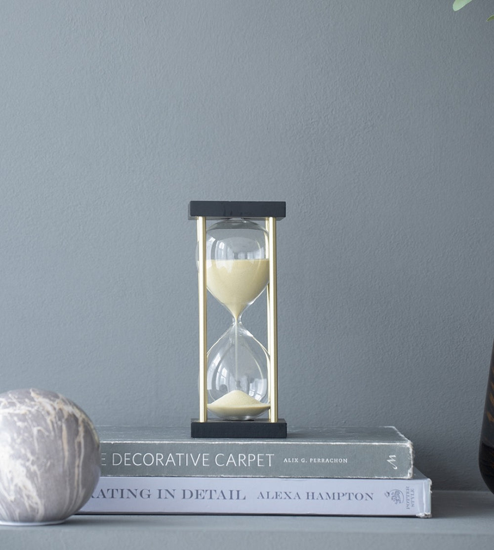 English Elm Set Of 2 Framed 15-Minute Hourglass With Tan Sand And Sturdy Metal Stand For Elegant Decor Display W2078P278802-GIGA