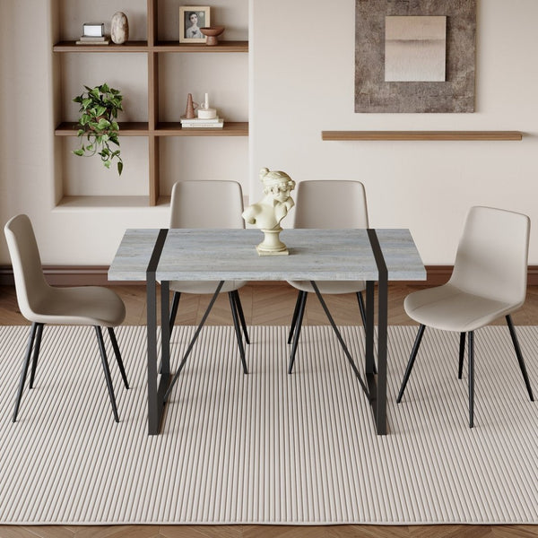 English Elm Table Set With Modern Grey Marble Mdf Top & Cushioned Chairs - Stylish, Durable, And Easy To Assemble W1151S03989-GIGA