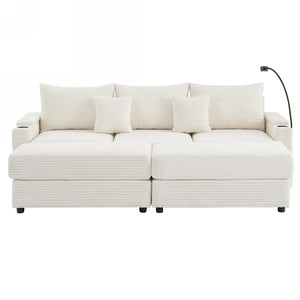 English Elm 95.3" Modern 3-Seater Sectional Sofa With Dual Ottomans, Usb Ports, Cup Holders & Hidden Storage N719S001613A