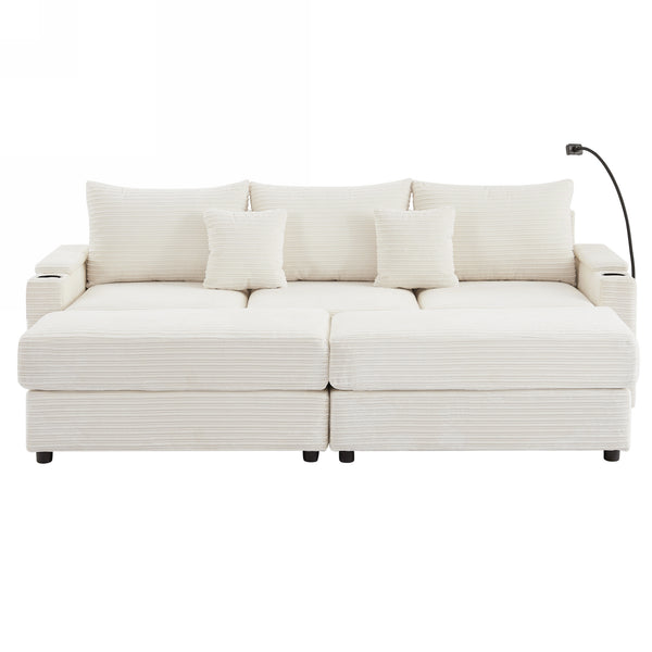 English Elm 95.3" Modern 3-Seater Sectional Sofa With Dual Ottomans, Usb Ports, Cup Holders & Hidden Storage N719S001613A