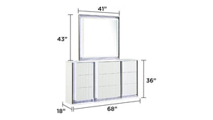 English Elm Fabio Diamond-Pattern 6-Drawer Dresser with LED Lighting, Velvet-Lined Top Drawers, White Finish G150109123