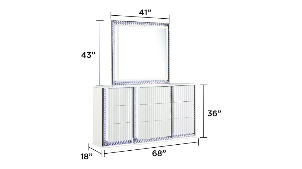 English Elm Fabio Diamond-Pattern Square Mirror with Integrated LED Border, White Wood Frame, Modern Accent G150109124