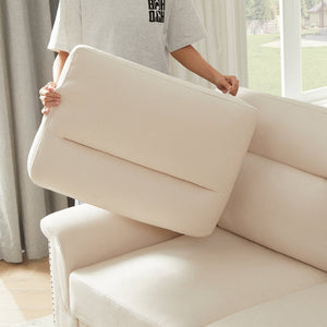 English Elm 82" Chesterfield Snowfleece Upholstered 3-seat Sofa Nailhead Trim Plush Living Room Beige W1359P386036