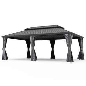 English Elm 14' X 24' Hardtop Gazebo - Durable Metal Canopy With Drainage, Insect Protection, And Privacy Curtains W1859S00155