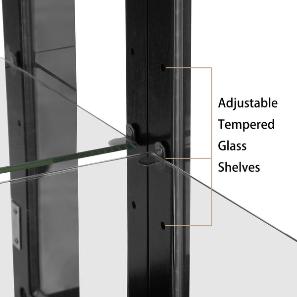 English Elm Curio Lighted Display Cabinet with Mirrored Back, Tempered Glass Doors, Solid Wood Legs, Compact Black W1693P216943