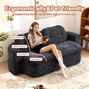 English Elm Modern Curved Floor Sofa Bed with 2 Pillows, No Assembly, High-Density Foam, Foldable Quilt Storage Brown Grey W3565P371224