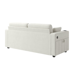 English Elm Sofas for Living Room Chenille Three Seat Couch with Usb Charging Storage and Cup Holder Beige W395S00142