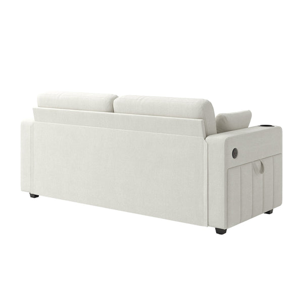 English Elm Sofas for Living Room Chenille Three Seat Couch with Usb Charging Storage and Cup Holder Beige W395S00142