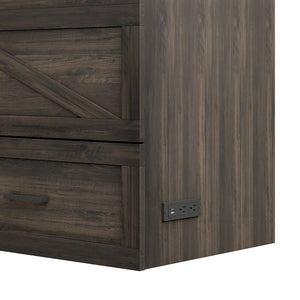 English Elm Full Farmhouse Murphy Cabinet Bed with Charging Station and Large Drawers, Space-Saving Guest Solution Gray 52.25 L x 26.25 W x 5.25 H N733S237853G