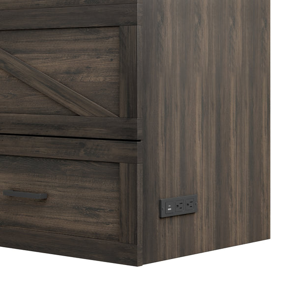 English Elm Queen Farmhouse Murphy Cabinet Bed with Charging Station and Storage Drawer Gray N733S361778G