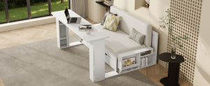 English Elm Full Size Daybed with Hydraulic Desk Armrests Storage Drawer and Sofa Seating White LT000271AAK