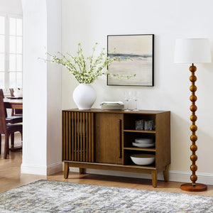 English Elm 47.3" Fluted Sideboard Buffet Cabinet with 2 Doors, Walnut TV Console & Entry Storage with Outlets W1801P288503