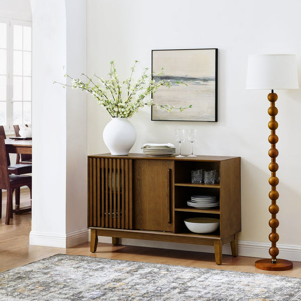 English Elm 47.3" Fluted Sideboard Buffet Cabinet with 2 Doors, Walnut TV Console & Entry Storage with Outlets W1801P288503
