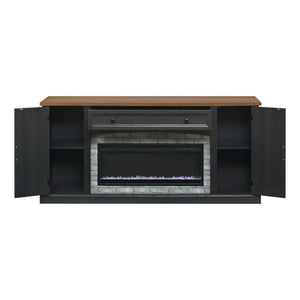 English Elm 3-piece Farmhouse Entertainment Center with Curved Cabinets Walnut Mdf Modular Living Room Black N721S000072B