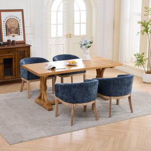English Elm Mid Century Barrel Accent Chair Chenille Upholstery Rubberwood Legs Dining Room Blue W1143P449337