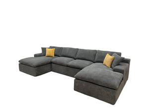 English Elm Coffee-bean Curved Upholstered Sectional Sofa with Plush Seating and Built-in Side Pocket Light Gray B2748S00064