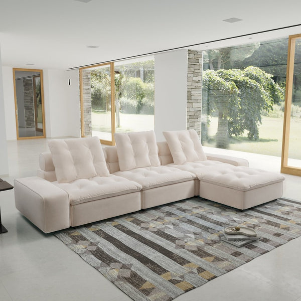 English Elm Sky Cloud Deluxe Adjustable Velvet Sectional Sofa - Cozy L-Shaped 4-Seater For Modern Living Spaces B341S00027-GIGA