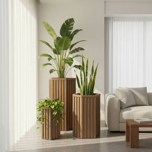 English Elm Hexagon Column Aluminum Outdoor Planter Geometric Architectural Patio Entryway Accent Chestnut B2755P462189