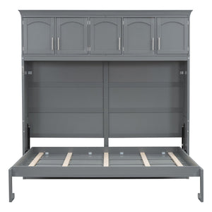 English Elm Queen Murphy Wall Bed with Top Cabinet Storage for Small Space Living Gray LP006665AAE-1
