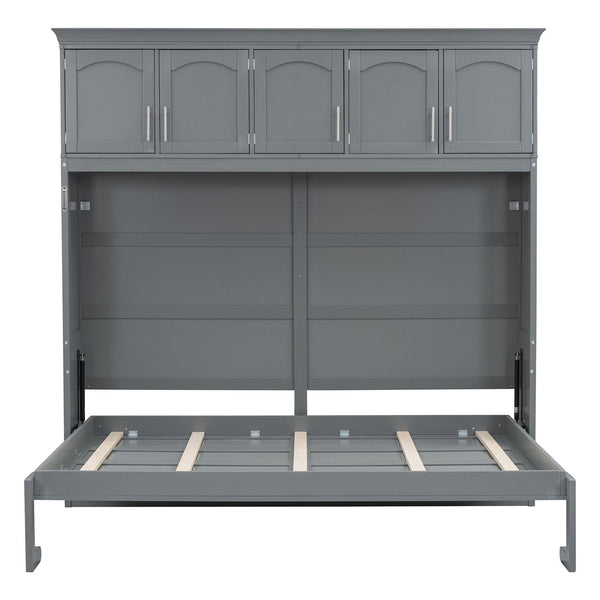 English Elm Queen Murphy Wall Bed with Top Cabinet Storage for Small Space Living Gray LP006665AAE-1