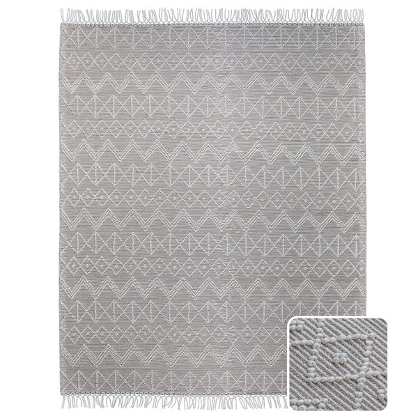 English Elm Orton Handwoven 8x10 Wool Area Rug Ivory Taupe Geometric Pattern with Hand-Knotted Fringe, Durable 96" x 120" B136P188403