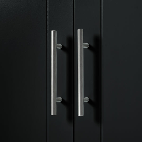 English Elm K&K Fluted Kitchen Island Cart with Tilt-Out Trash, Charging Station, Hidden Wheels & Ample Storage Black N707P221571B