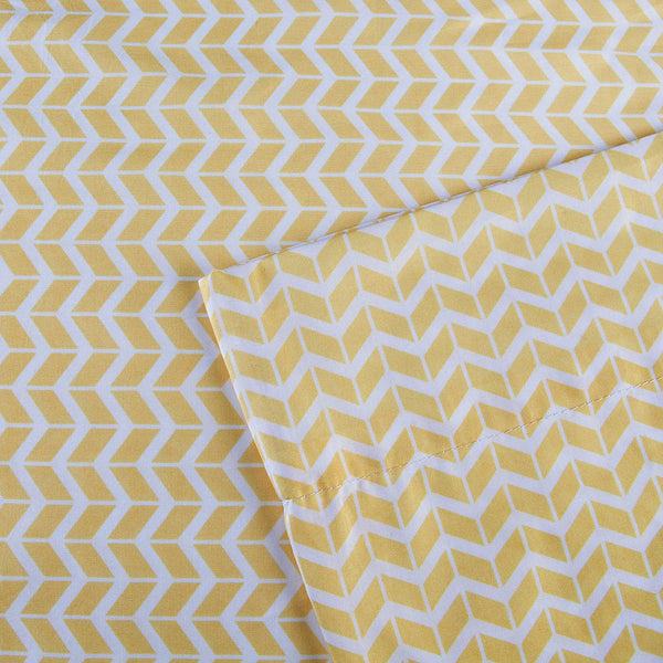 JLA Home Intelligent Design - Printed Microfiber Sheet Set with Vivid Chevron Print, OEKO-TEX, Antimicrobial, Wrinkle-Resistant Finish Yellow ID20-285