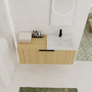 English Elm 48 Modern Bathroom Vanity Sink Combo with Soft-Close Doors, Engineered Wood, Spacious Storage, Easy Assembly Oak W1972S00013