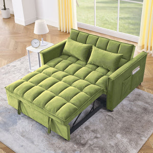 English Elm Sleeper Velvet Convertible Sofa Bed 3-in-1 Recliner 2-Seater Sectional with Pillows & Side Pockets Green W1853P255670