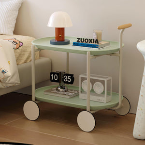 English Elm Moon Rolling Two Tier Open Shelf Cart Scandinavian Style for Kitchen or Living Room W3318P308309