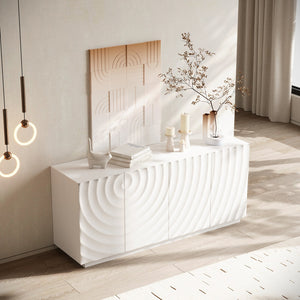 English Elm Buffet Sideboard with 3d Wave Textured Doors Wide Storage Cabinet for Dining Room W2263P410055