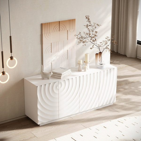 English Elm Buffet Sideboard with 3d Wave Textured Doors Wide Storage Cabinet for Dining Room W2263P410055