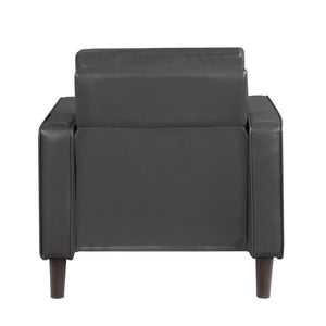 English Elm Modern Malcolm Upholstered Faux Leather Accent Chair with Track Arms, Welt Trim, Solid Wood Frame, Comfortable Cushion Seating for Living Room Dark Gray 31.5 L x 24 W x 24.5 H B011P395013