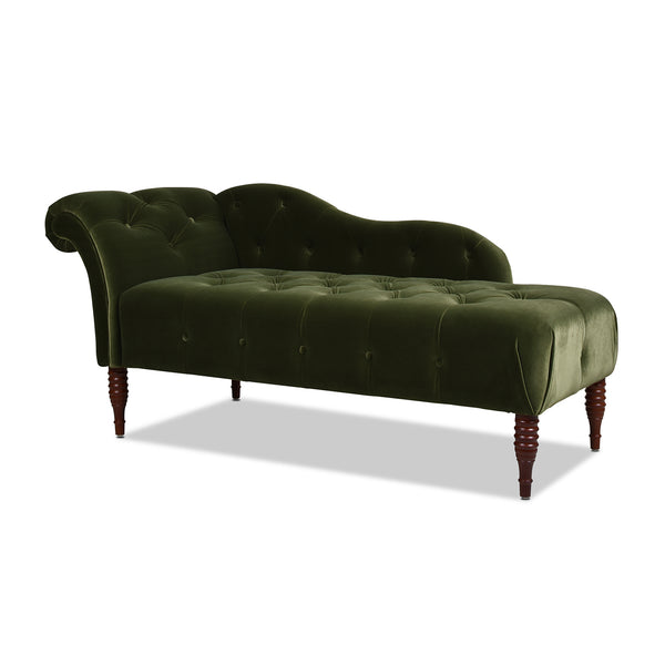 English Elm Jennifer Taylor Home - Samuel Tufted Roll Arm Chaise Lounge in Lux Velvet Upholstery with Kiln-Dried Hardwood Frame and Plush Support Olive Green B2719P238293