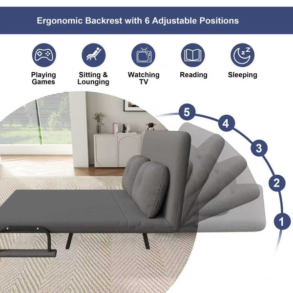 English Elm 46" Wide Corduroy Sleeper Sofa Bed Convertible Folding Chair for Two with Adjustable Backrest Grey W2700P431034