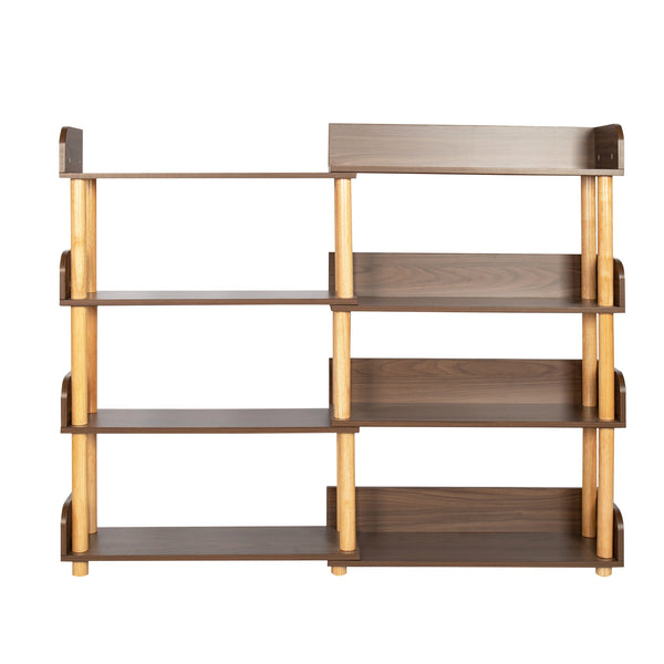 English Elm 4 Tier Retractable Rotatable Corner Bookcase – Walnut Wooden 4-Shelf Space-Saving Rack, Durable MDF & Solid Wood W1801P195686