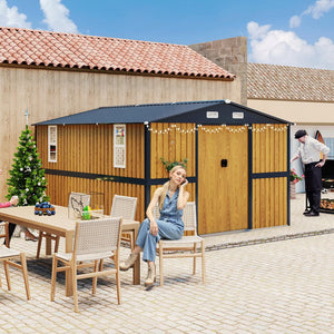English Elm 10x12 Galvanized Steel Outdoor Shed with Lockable Entry Windows and Sloped Roof W1598S00032