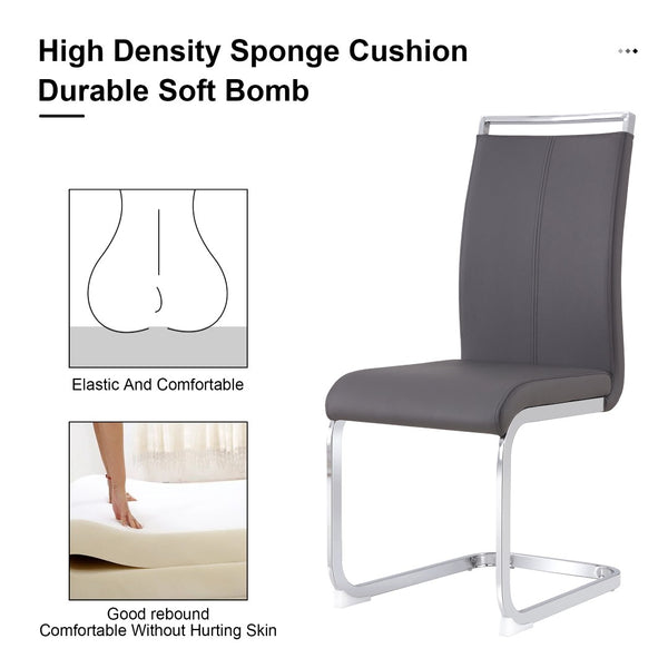 English Elm Table & 6 Dark Gray Pu Chairs Set - Modern Glass Top With Marble Pattern & Stainless Steel Legs W1151S02610-GIGA