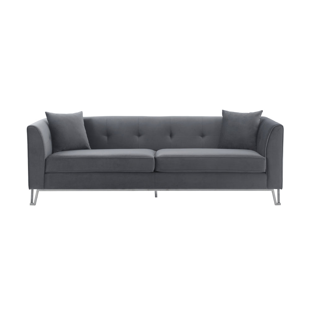 English Elm Wynnora 90" Gray Fabric Sofa with Plush Cushions, Brushed Stainless Legs, 750 lb Capacity, No Assembly B2736P354354