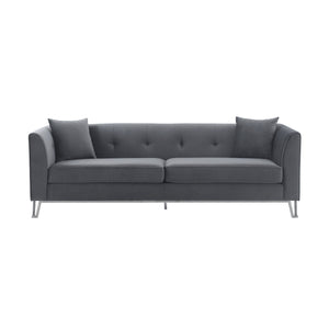 English Elm Wynnora 90" Gray Fabric Sofa with Plush Cushions, Brushed Stainless Legs, 750 lb Capacity, No Assembly B2736P354354