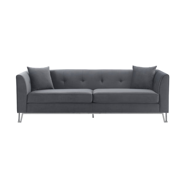 English Elm Wynnora 90" Gray Fabric Sofa with Plush Cushions, Brushed Stainless Legs, 750 lb Capacity, No Assembly B2736P354354