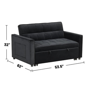 English Elm Velvet Convertible Sleeper Loveseat with Plush Tufting, Built-In Side Pockets & Sturdy Legs for Guests B016P392818