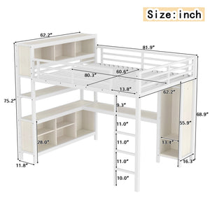 English Elm Metal Queen Loft Bed With L-Shaped Desk, Wardrobe & Storage Cubes - Perfect For Small Spaces! W1580S00183