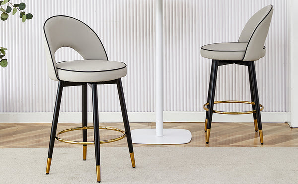 English Elm 360 Swivel Pu Leather Barstools Set of Two with Matte Black Legs for Kitchen or Bar W1151P265583