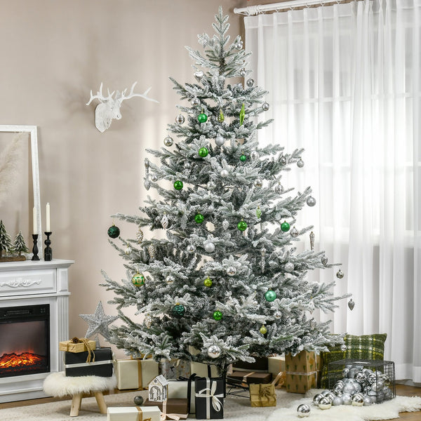 English Elm Homcom 8 Foot Snow Flocked Artificial Christmas Tree With 1479 Realistic Cedar Branches For Holidays W2225P249626