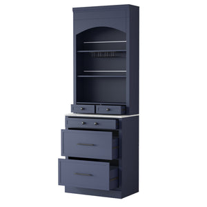 English Elm Modern Tall Kitchen Pantry Set of Two with Faux Marble Top and Glass Holders Blue SP000175AAC